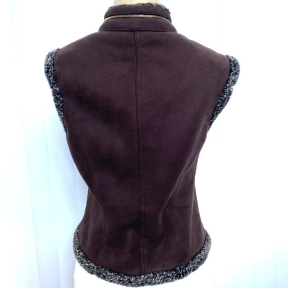 St John Sport Faux Suede Vest Sleeveless Jacket Brown Zip Faux Fur S - Picture 2 of 8